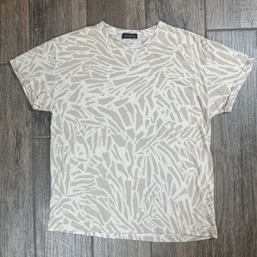 ZUTTER USA Women's Medium M Beige Abstract Print Short Sleeve T Shirt‎ Tee